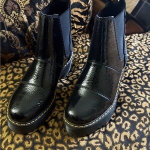 Dr. Martens Black Patent Chelsea Lug Booties